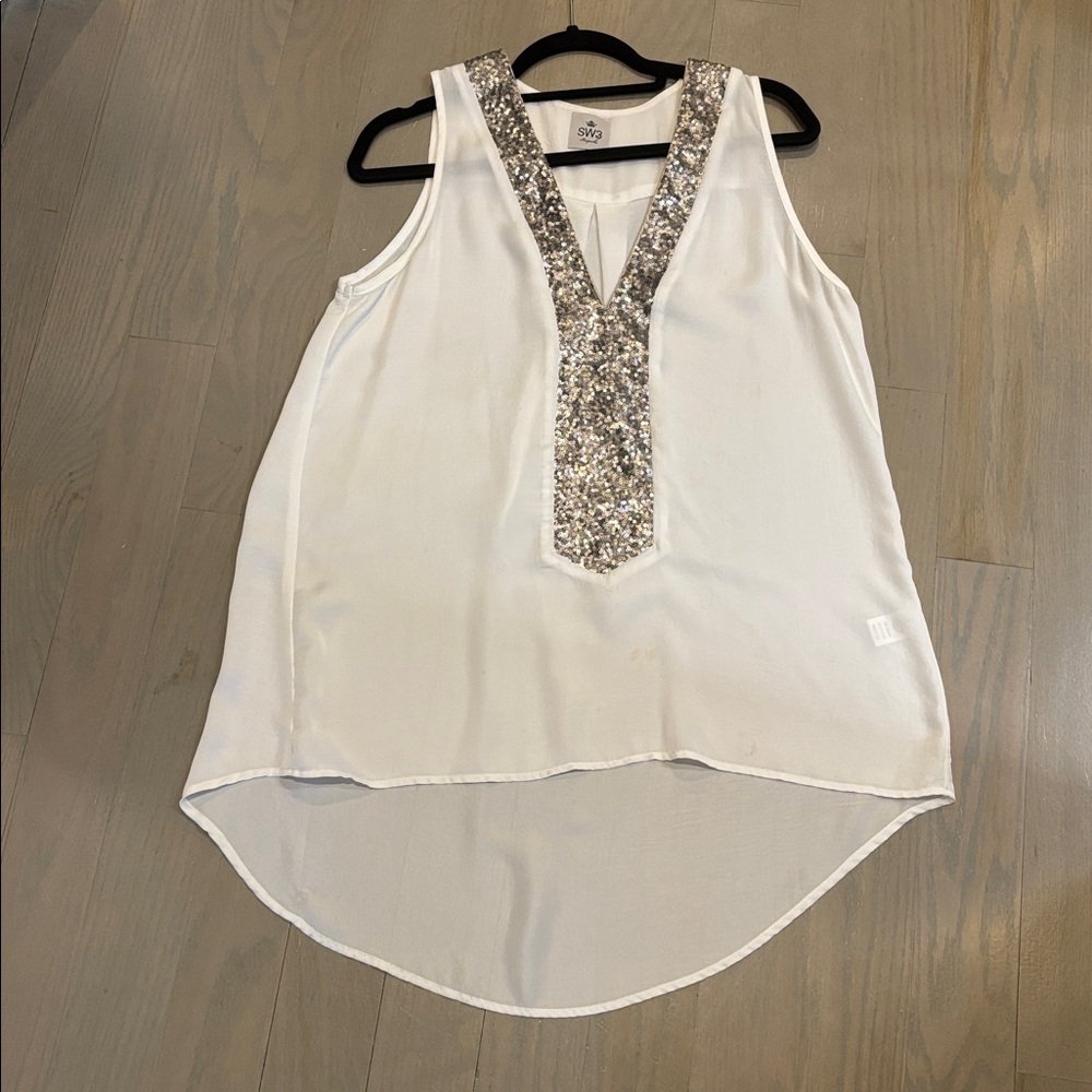 SW3 Bespoke White Sleeveless Top with Silver Accents